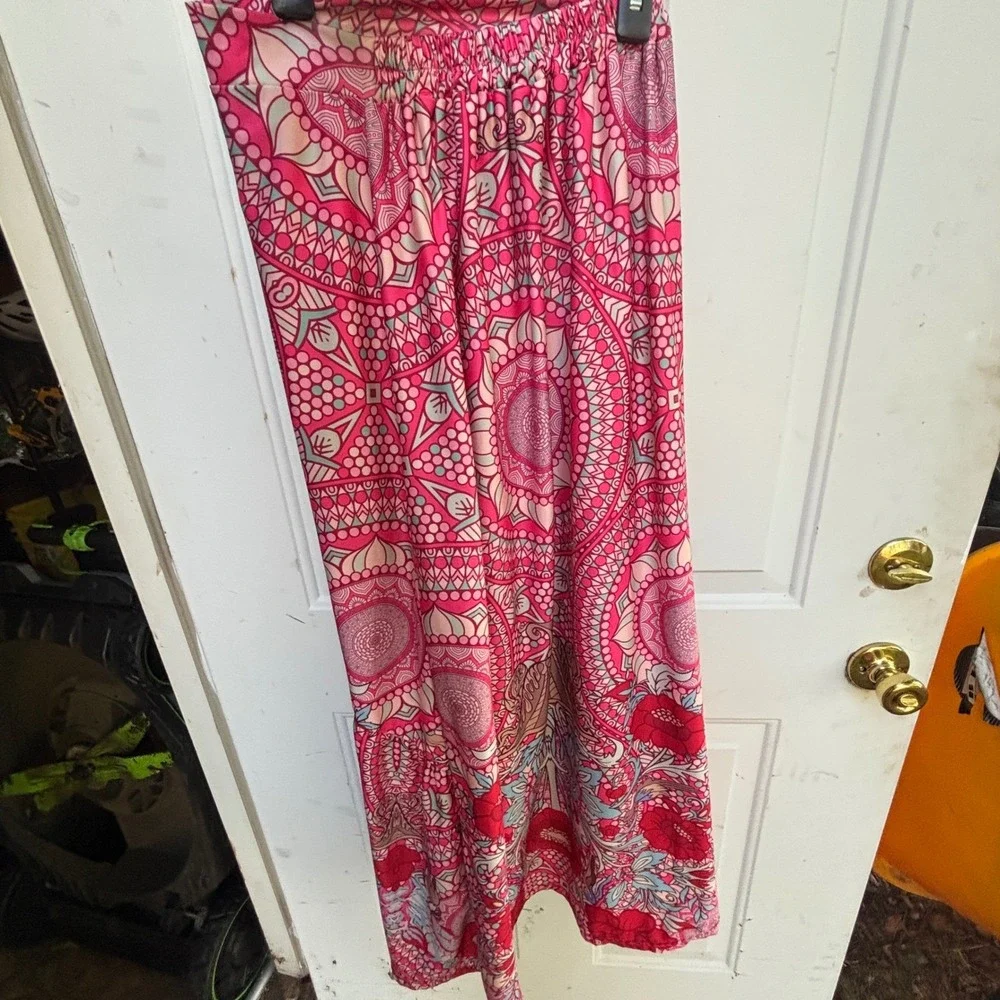 Vintage Y2K Boho Maxi Skirt Floral Print Button‎ Front Slit Elastic Waist slit - Picture 5 of 9